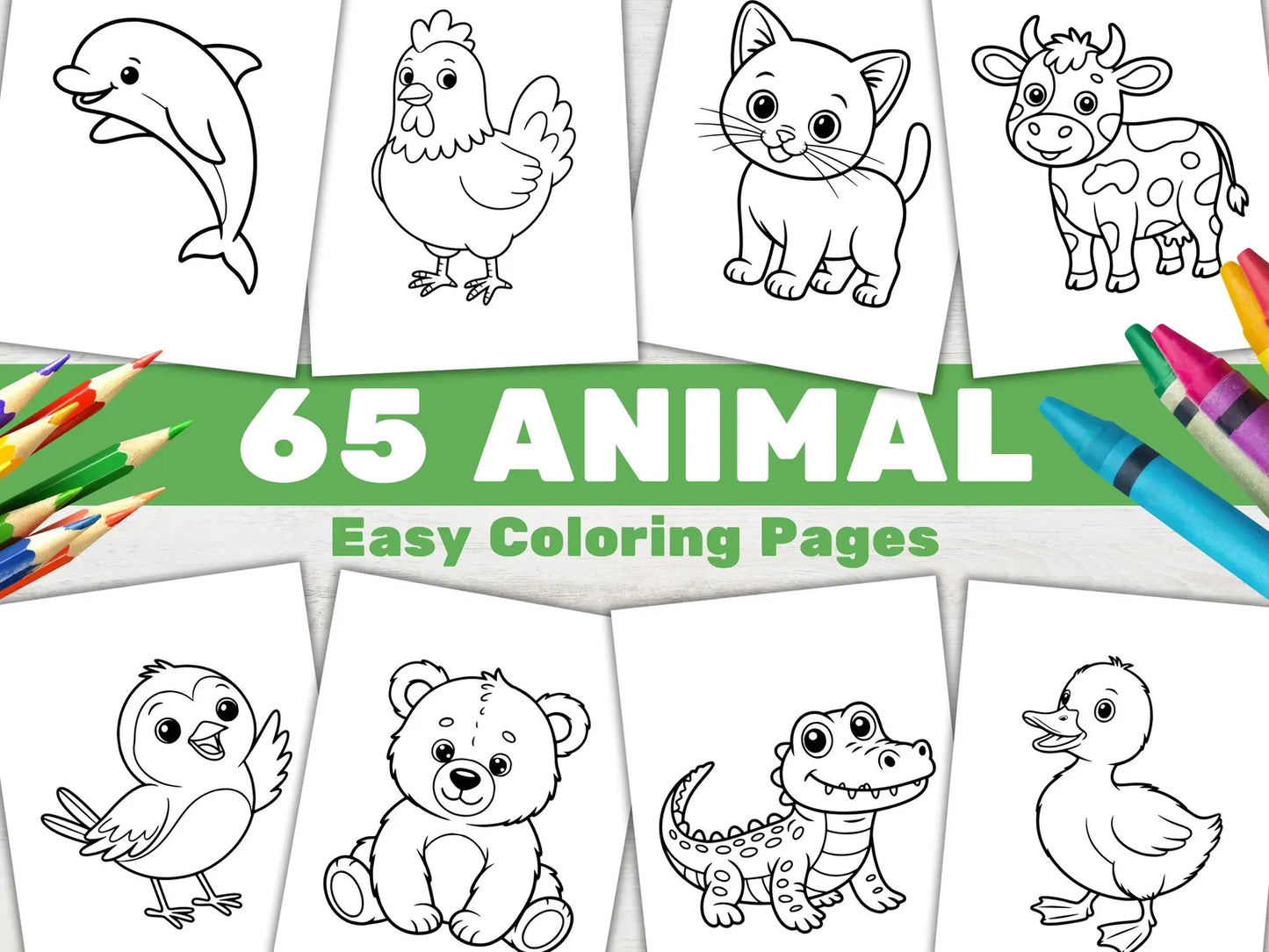 Animal Coloring Book for Kids, Easy Toddler Activity Pages, Preschool Coloring Printable (PDF)