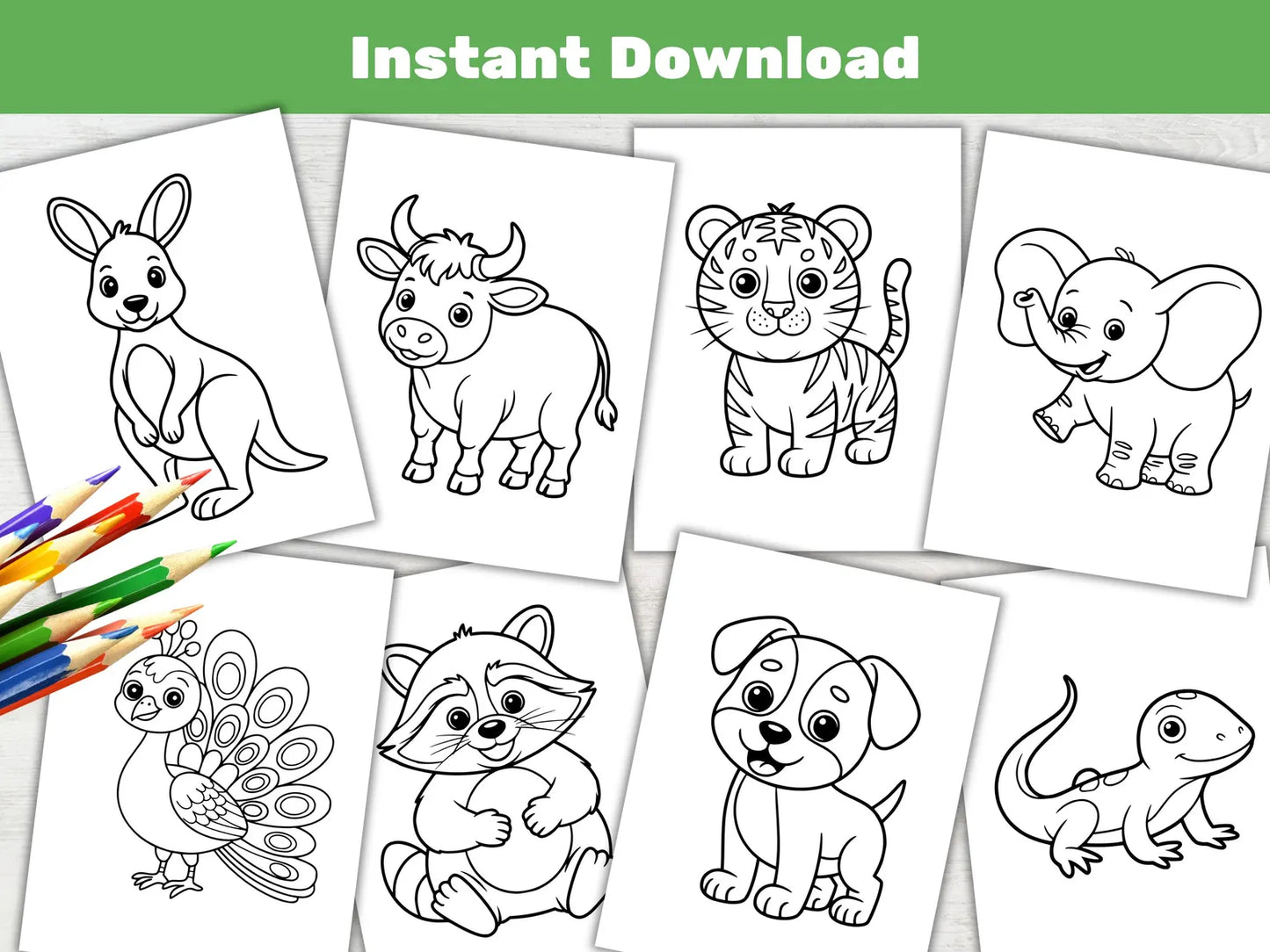 Animal Coloring Book for Kids, Easy Toddler Activity Pages, Preschool Coloring Printable (PDF)