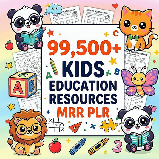 99500+ Kids Learning Bundle Coloring Pages Worksheets Activities PLR MRR Rights Digital Download Printables