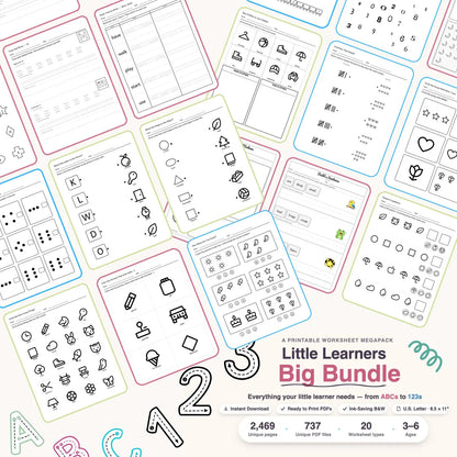 Preschool and Kindergarten Learning Bundle | +2,400 Pages | Printable Activity Worksheets | Writing | Sight Words | Numbers and Alphabet