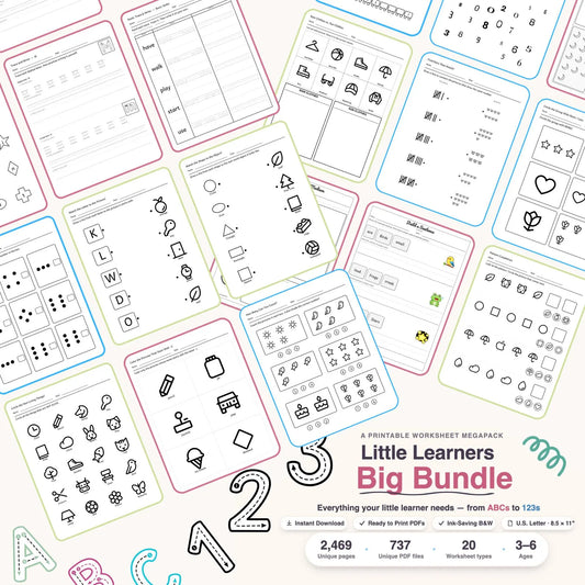 Preschool and Kindergarten Learning Bundle | +2,400 Pages | Printable Activity Worksheets | Writing | Sight Words | Numbers and Alphabet